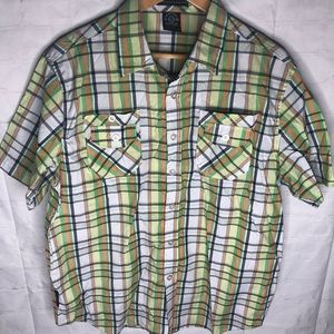 Enyce Mens Short Sleeve Plaid Button Front Casual Shirt Size Large